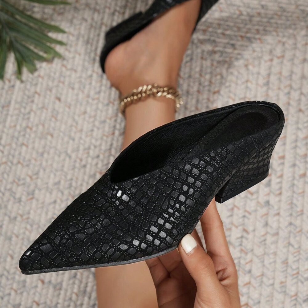 Black Elegant Vacation Women's Faux Leather Mule Shoes